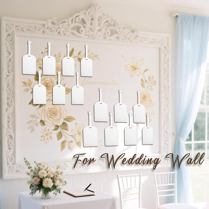 48 Pack Leather Luggage Tags PU Leather with Name ID Card Wedding Favors for Guests Bridal Shower Gifts (White)