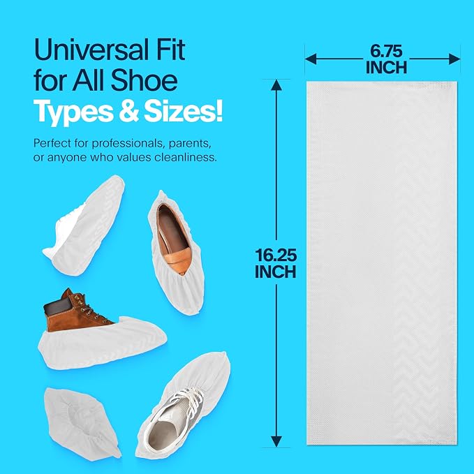 Premium Boot & Shoe Covers Disposable Booties - 100 Pack - Durable, Non-Slip, Non-Toxic, Water Resistant, Recyclable Protectors for Indoor & Outdoor - Large Size Fits Most Shoes