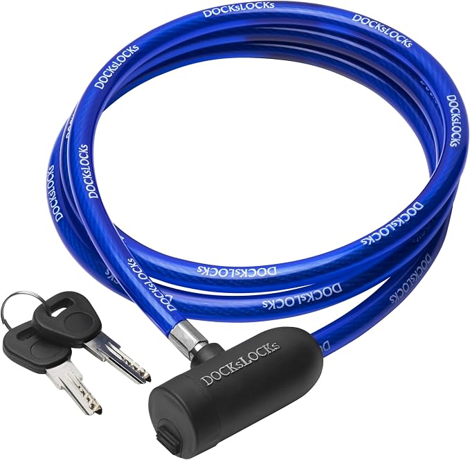 DocksLocks Weatherproof Security Cable Lock with Keys (5ft to 25ft Lengths) Anti-Theft for Kayak, Bike, Paddleboard, Scooter, Equipment, Bicycle