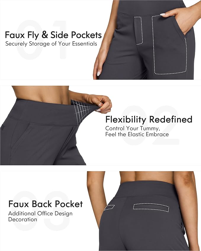 G4Free EverGoing Yoga Pants Women Wide Leg Pants with Pockets High Waist Stretch Dress Casual Sweatpants Petite/Regular/Tall