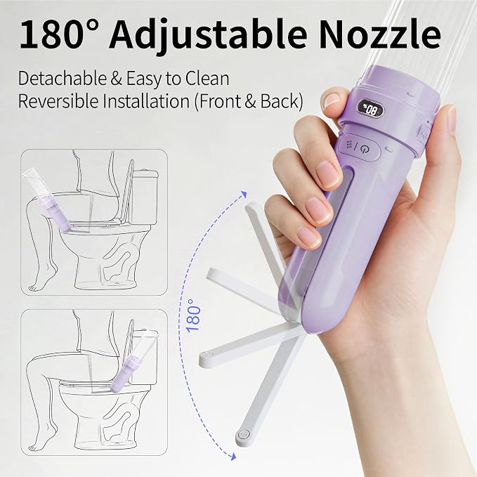 Portable Bidet for Travel, Personal Hygiene Sprayer Bottle for Women Men, Mobile Bidet Portable for Toilet,Electric Handheld High-Pressure Foldable USB-C Battery-Powered (Purple)
