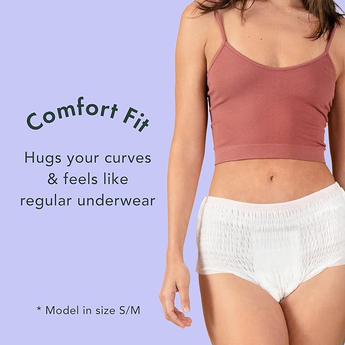 Rael Disposable Underwear for Women, Organic Cotton Cover - Incontinence Pads, Postpartum Essentials, Disposable Underwear, Unscented, Maximum Coverage (Size S-M, 12 Count)