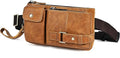 Water Resistant Canvas + Leather Hiking Riding Travel Fanny Waist Pack Small Phone Pouch For Men Women FB811-29 (100% Leather-The 8135 Light Brown)