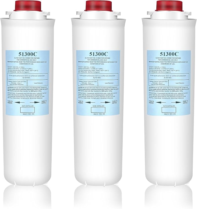 51300C Filters, Replacement for Elkay 51300C EWF3000 Filter By NSF/ANSI 42 Certified,Compatible with Ezh2o Filter Replacement Bottle Stations, 51300C 3000 Gallon (No Chip) 3 Packs