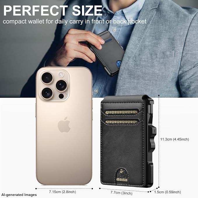 Smart Wallet For Men Slim: Rfid Minimalist Pop Up Wallets with Money Clip | Metal Bifold Front Pocket Credit Card Holder - Gifts for Husband Father at Birthday Anniversary