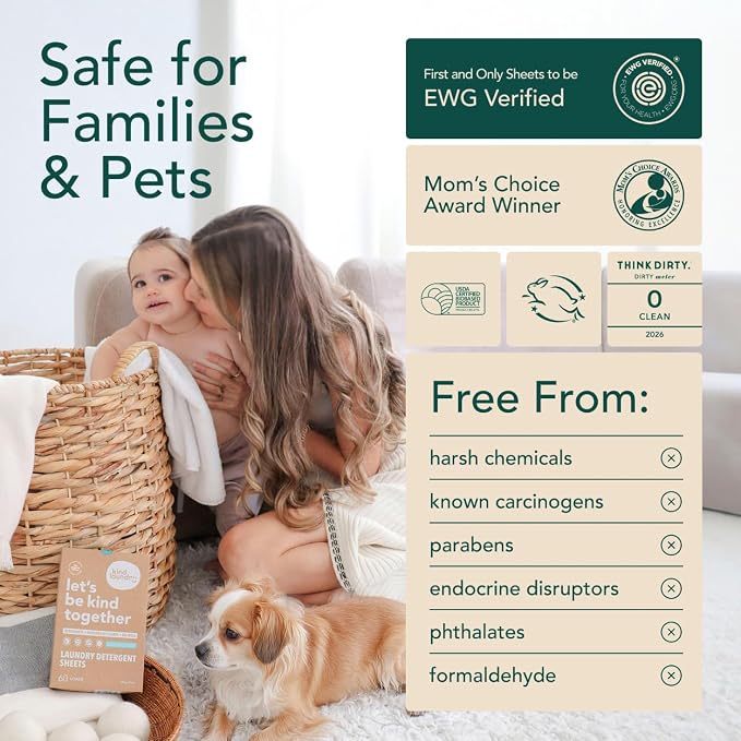 Kind Laundry Detergent Sheets – 32 Loads Ocean Breeze, EWG Verified, No Residue After Wash, Eco Plastic-Free Liquidless Laundry Soap, Non-Toxic Formula, for Sensitive Skin, Travel & Dorm Friendly