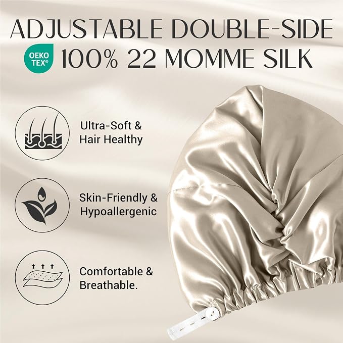 ZIMASILK 22 Momme Adjustable 100% Mulberry Silk Bonnet for Sleeping Women, Silk Hair Wrap for Hair Protection, that Reduces Falling Off (1Pc, Taupe)