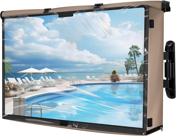 ULTCOVER Waterproof Outdoor TV Cover with Clear Front Flap for 28-32 inch Outside Flat Screen Televisions