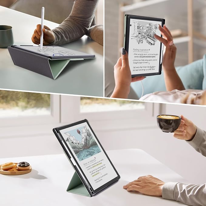 CoBak Case for 11" Kindle Scribe 3rd Generation 2025, Kindle Scribe Colorsoft with Two Viewing Angles - All New PU Leather Cover with Auto Sleep Wake, Pen Holder. Sage Green