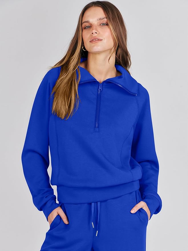 ANRABESS Women’s 2 Piece Outfits Half Zip Sweatshirt & Wide Leg Pants Airport Travel Lounge Matching Sets Sweatsuits Clothing