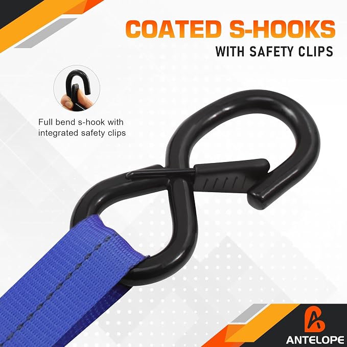 Retractable Ratchet Straps (2PK) - 1 in x 12 ft Automaitc Ratchet Tie Down Straps with Soft Loops, 1500lb Break Strength Self Retracting Strap for Motorcycle, Truck, Cargo, Trailer, ATVs, UTVs -Blue