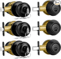 Plustool 3 Pack Front Door Lock Set Matte Black,Exterior Door Lock Set with Deadbolt,Single Cylinder Deadbolt Lock and Door Knob Set,Keyed Alike Door Knobs with Lock&Keys,Round Ball Entry Door Lockset
