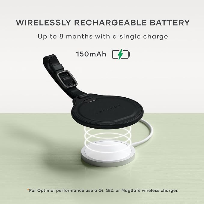Satechi FindAll Smart Luggage Tag with Find My, TSA-Friendly, Airport Tracking, Left-Behind Alerts, Loud Audible Chime, Wireless Rechargeable, Works with iPhone, iPad, Mac – Black