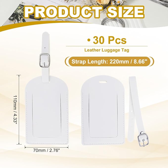 PATIKIL Leather Luggage Tag, 30 Pcs Luggage Tags Pu Bag Tags for Suitcases Airplane Travel Essentials, White