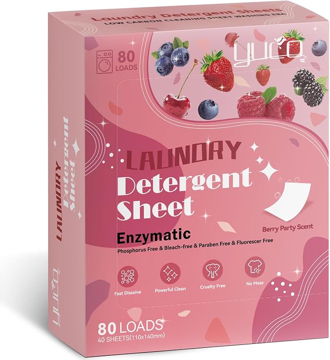 YUCO Laundry Detergent Sheets Pack of 4, Berry + Champagne + Fresh + Lavender, Total 320 Loads, Total 4 Packs