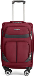 24'' Softside Expandable 15% Rolling Luggage with Double Spinner Wheels & w/LOCK,Lightweight Travel Luggage for Men Women（Burgundy-Grey,24in）