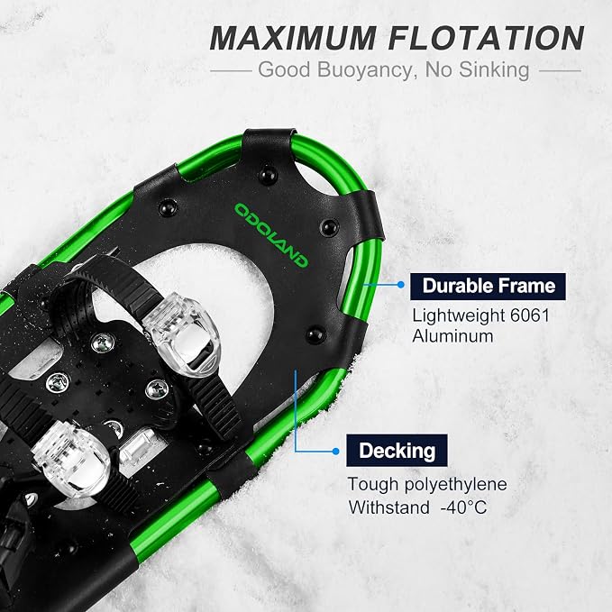 Odoland 21/25/30 Inch Snowshoes with Trekking Poles for Men Women Youth, Waterproof Snow Leg Gaiters and Carrying Bag, Lightweight Aluminum, Heel Lift, Snow Shoes Easy to Wear