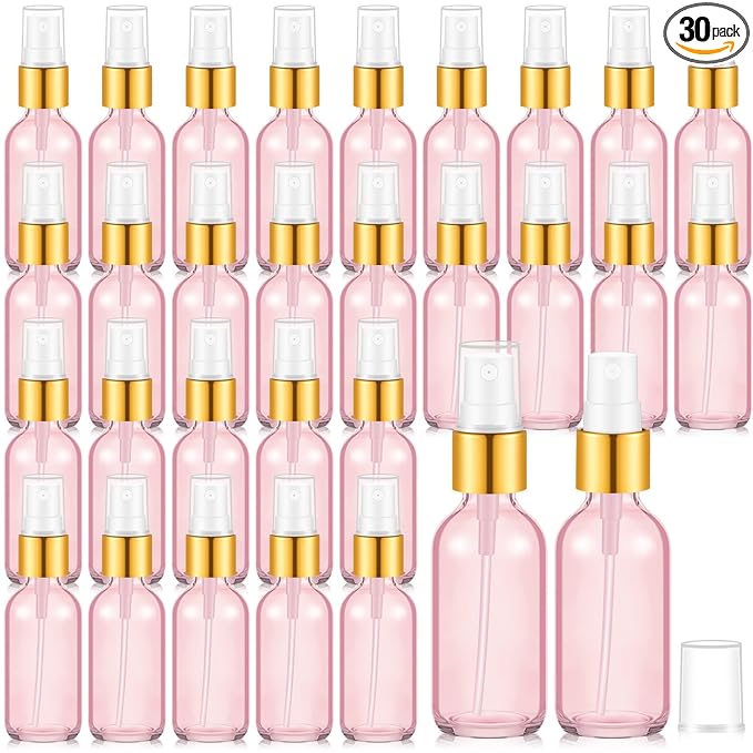 Roshtia 30 Pcs Glass Spray Bottle Clear Empty Bottles Small Refillable Reusable Perfume Bottle with Fine Mist Sprayer Pump for Face Body Travel(1 oz,Clear Pink)