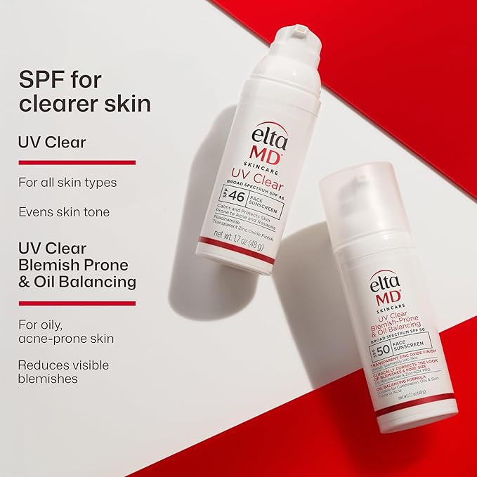 EltaMD UV Clear Face Sunscreen SPF 46, Oil Free Sunscreen with Zinc Oxide, Dermatologist Recommended, 0.5 oz