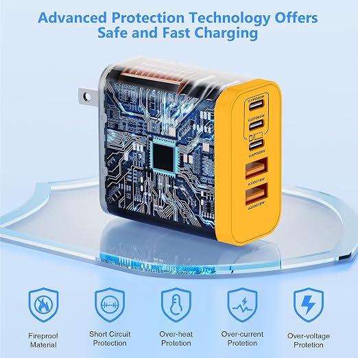 QZIIW USB C Wall Fast Charger Block, 100W 5-Port Type C Fast Charging Block 3 Pack-PD Power Charger Adapter QC 3.0 USB Multiport Charger Brick for iPhone 17 16, Samsung Series MacBook/Air, iPad, etc.