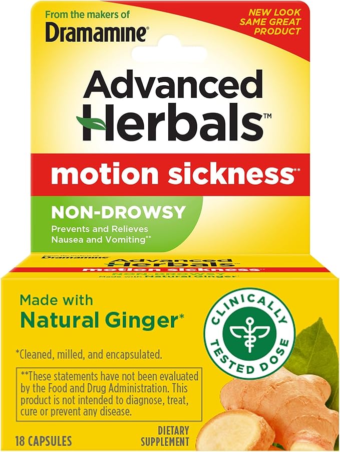 Dramamine Motion Sickness Relief Ginger Capsules, 18 Count & Less Drowsy Chewable Tablets, Raspberry Cream, 12 Count