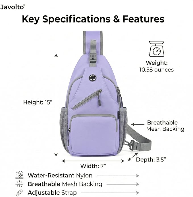 Javolto Sling Bag for Men Crossbody Backpack, Small Sling Backpack Mens Shoulder Bag, Casual Daypack Hiking Bag for Travel