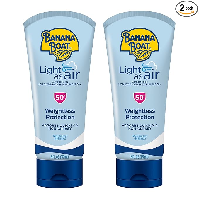 Banana Boat Light As Air Sunscreen Lotion SPF 50 Twin Pack | Lightweight & Non-Greasy Lotion Sunscreen SPF 50, Sunblock, Oxybenzone Free, 6oz each