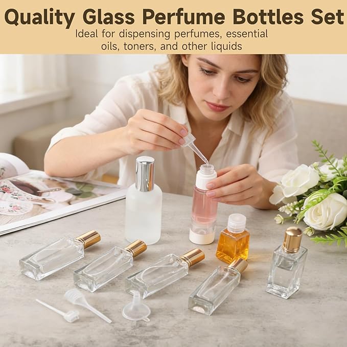 30 Pcs 30ml Perfume Bottles Bulk - Refillable Clear Thick Glass Cologne Spray Perfume Bottles for Fragrance Decanting, Compact Travel Fine Mist Atomizer Set with Funnels, Dispensers, Spring Droppers