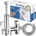 SonTiy Handheld Bidet Sprayer for Toilet, All Metal Cloth Diaper Toilet Sprayer Bidet Attachment with Backflow Preventer, Adjustable Water Jet Spray, 7.2" Brass Hand Held Bidet Wand, Chrome