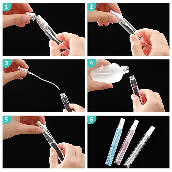 Zhehao 100 Pcs Mini Spray Bottles 10 ml Clear Glass Perfume Bottles Refillable Fine Mist Perfume Atomizer Portable Empty Sample Containers for Cleaning, Essential Oils, Travel (Silver Cap)