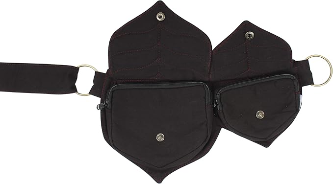 Cotton two Leaf Pocket Waist Belt-Black