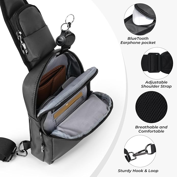 Crossbody Bag Anti Theft Sling Bag for Women Men RFID Blocking, Small Shoulder Chest Bags with Zipper Lock