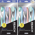 Reach Toothbrush, Medium Bristles, Contoured Handle | Multi-Angled Bristles | Tongue Scraper | Includes Covers | 12 Count Total