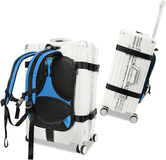 Heavy-Duty Backpack Carrying Straps System for 22-30 Inch Suitcase Luggage Hardcase for Adventure Travel Cobble Stone Streets Stair - L,Blue