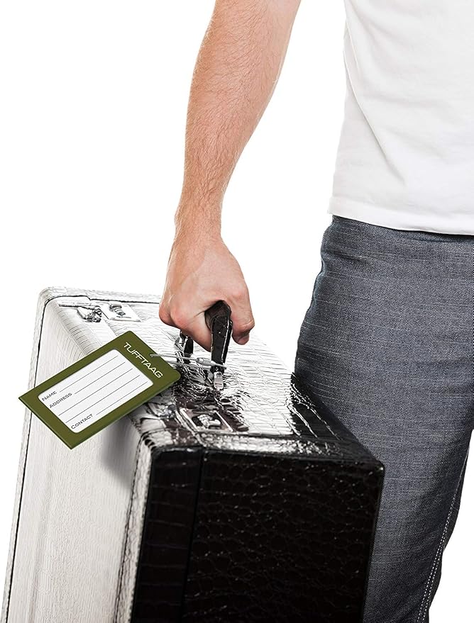 Luggage Tags Business Card Holder by TUFFTAAG - Durable Travel ID Bag Tag, Military Green, 2 Tags