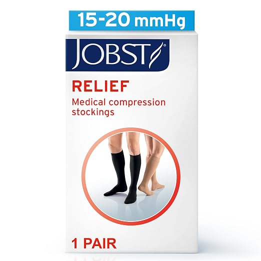 JOBST Relief Knee High Graduated Compression Socks, 15-20 mmHg - Comfortable Unisex Design - Closed Toe, Black, X-Large Full Calf Petite