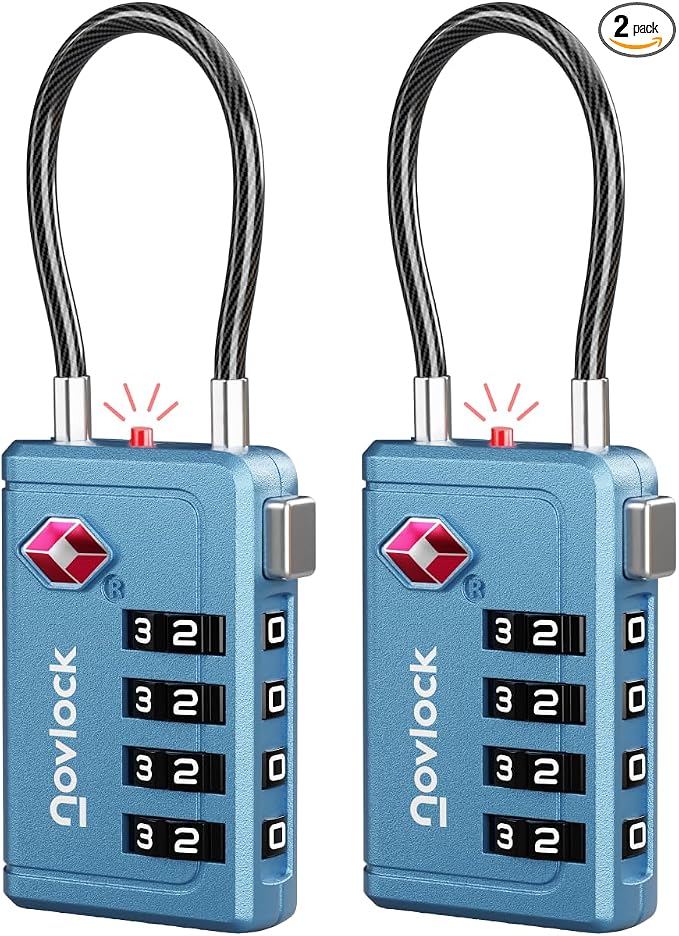 Luggage Locks TSA Approved with Inspection Indicator and Resettable 4-Digit, Easy-to-Read Combination, TSA Locks for Luggage, Suitcases, Backpacks & Travel Bags, Blue, 2-Pack
