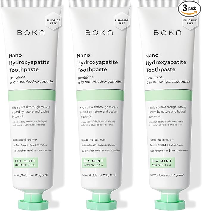 Boka Fluoride Free Toothpaste, Nano Hydroxyapatite Toothpaste, Appropriate for Sensitive Teeth - for Adult Oral Care - Ela Mint Flavor, 4 Fl Oz 3Pk US Manufactured