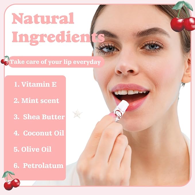 50 Sets 200 Pcs Baby Shower Gifts Bulk Hand Lotion and Lip Balm Party Favors Cherry Theme Travel Size Hand Lotion and Lip Balm with Organza Bags Tags