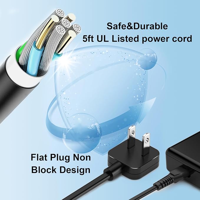 AC Adapter Power Cord 5ft, Super Slim Flat Plug Non Block Design, Figure 8 Power Cable Replacement for Chargers, TV, Xbox, PlayStation Series, Power Supply for Small Electronic Gadgets