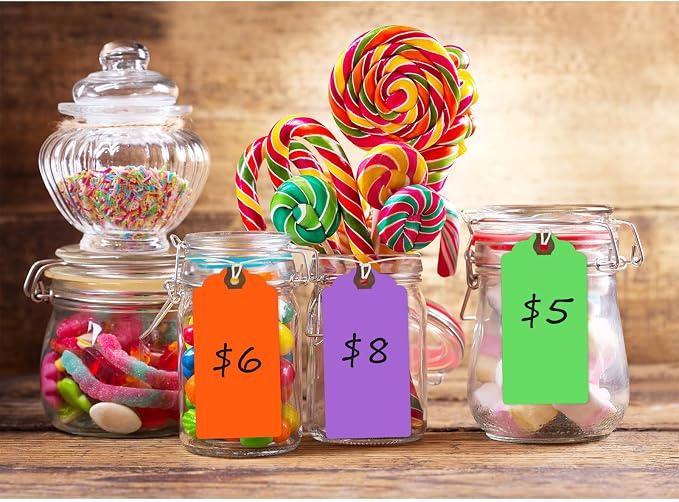 Outus 480 Pcs Manila Tags Rainbow Colors Gift Tags with String Attached Shipping Luggage Paper Tag Hanging Price Label for Christmas DIY Crafts Gift Holiday Party Favors