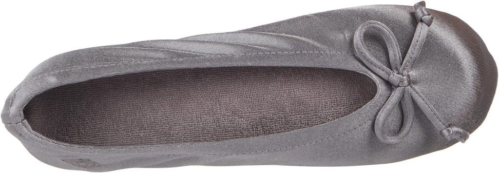 Isotoner Women's Satin Ballerina Slippers with Classic Ribbon Bow and Suede Sole