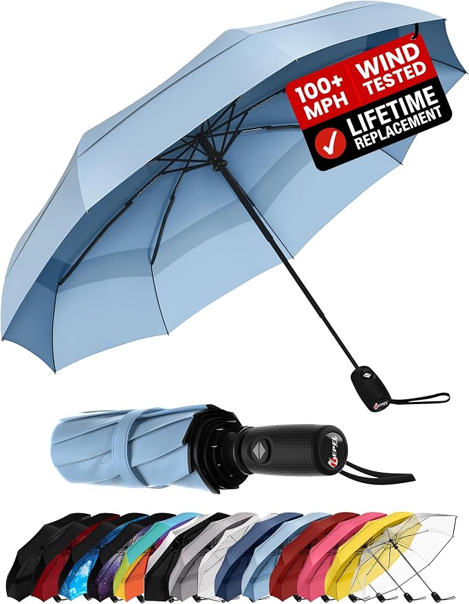 Repel Windproof Travel Umbrella - Compact & Withstands Winds up to 100MPH , Strongest Premium Auto Folding Umbrella for Rain and Sun - Durable, Light & Portable for Women & Men , Fits Backpack & Cars