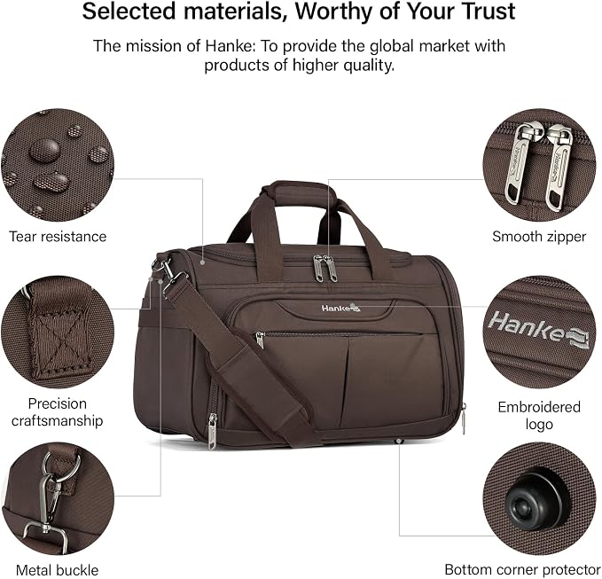 Hanke Carry On luggage Bags for Travel, Large Foldable Duffle Bag for Travel, Softside Lightweight Travel Bag Carry On Bags for Airplanes Women, Travel Tote Bags for Women Men.（Coffee）