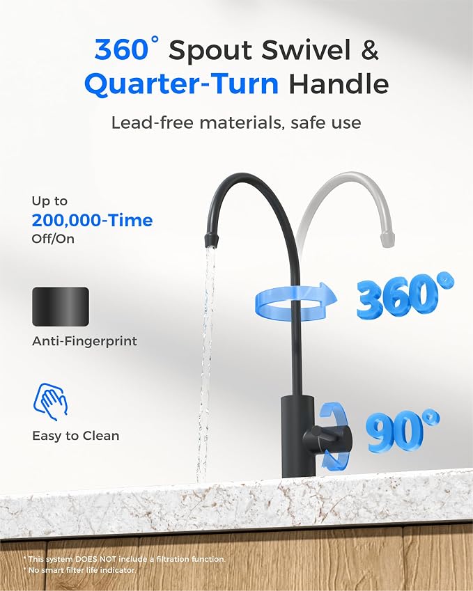 Waterdrop G2FCT-BLK Drinking Water Faucet, Reverse Osmosis Faucet, Water Filter Faucet for Kitchen Bar Sink, Single Handle, Easy to Install, Lead-Free, Stainless Steel, Black