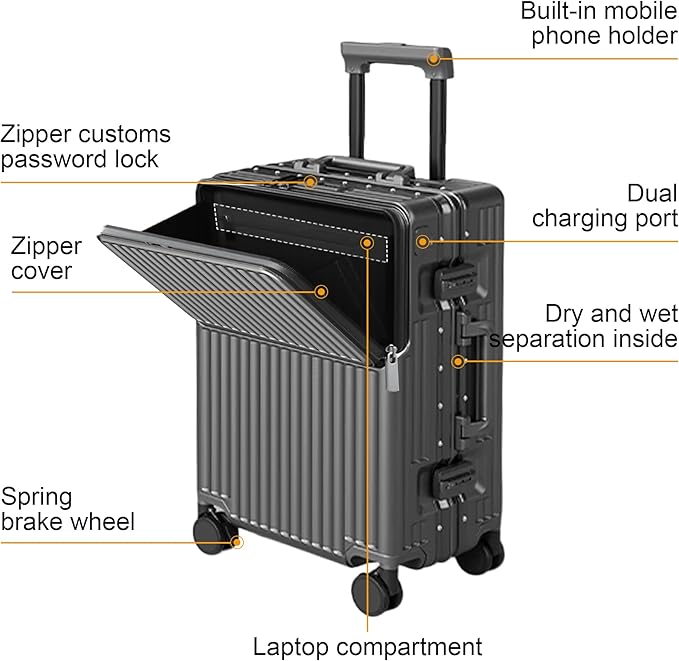 Carry on suitcase Zipperless Luggage,Polycarbonate Aluminum Hard Shell, Expandable Carry-On Suitcase with Spinner Wheels, 24 Inch Cabin