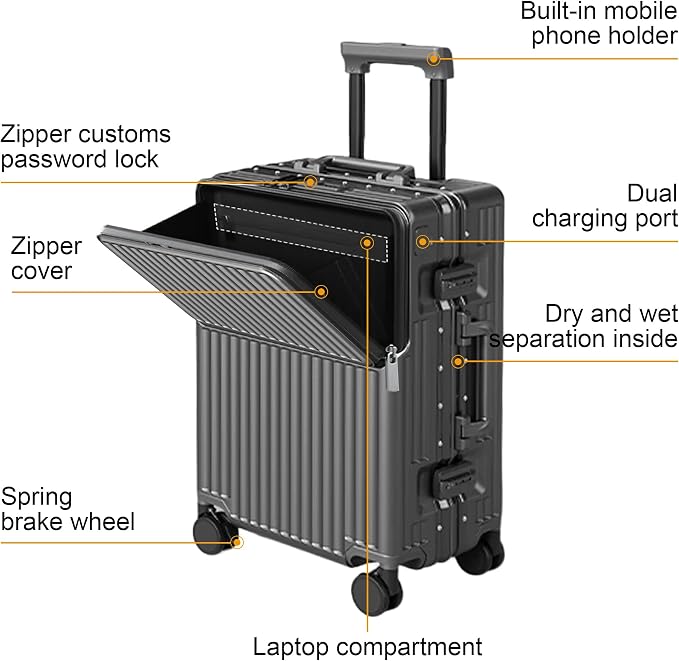 Carry on suitcase Zipperless Luggage,Polycarbonate Aluminum Hard Shell, Expandable Carry-On Suitcase with Spinner Wheels, 20 Inch Cabin