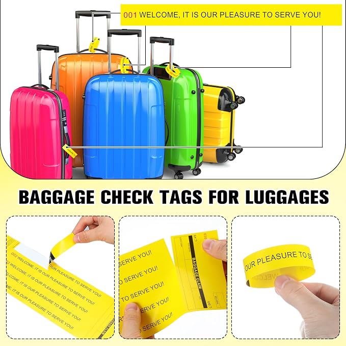 Feifeiya 500 Hotel Luggage ID Tag Paper Baggage Claim Check Tag Numbering from 000 to 499 Baggage Identification Suitcase(Yellow)