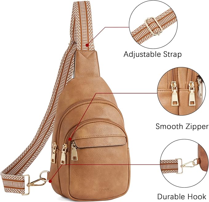 BOSTANTEN Sling Bag for Women Leather Crossbody Bags Fanny Pack Chest Bag for Travel