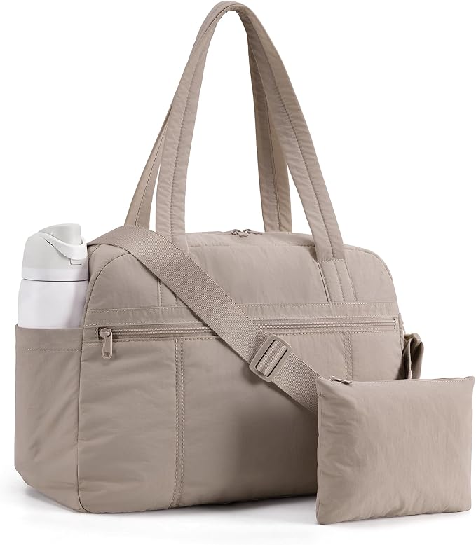 LIGHT FLIGHT Personal Item Travel Bag, Lightweight Gym Bag for Women, 20L Weekender Duffel Bag with Toiletry Pouch, Carry on Overnight Dance Duffle, Camel